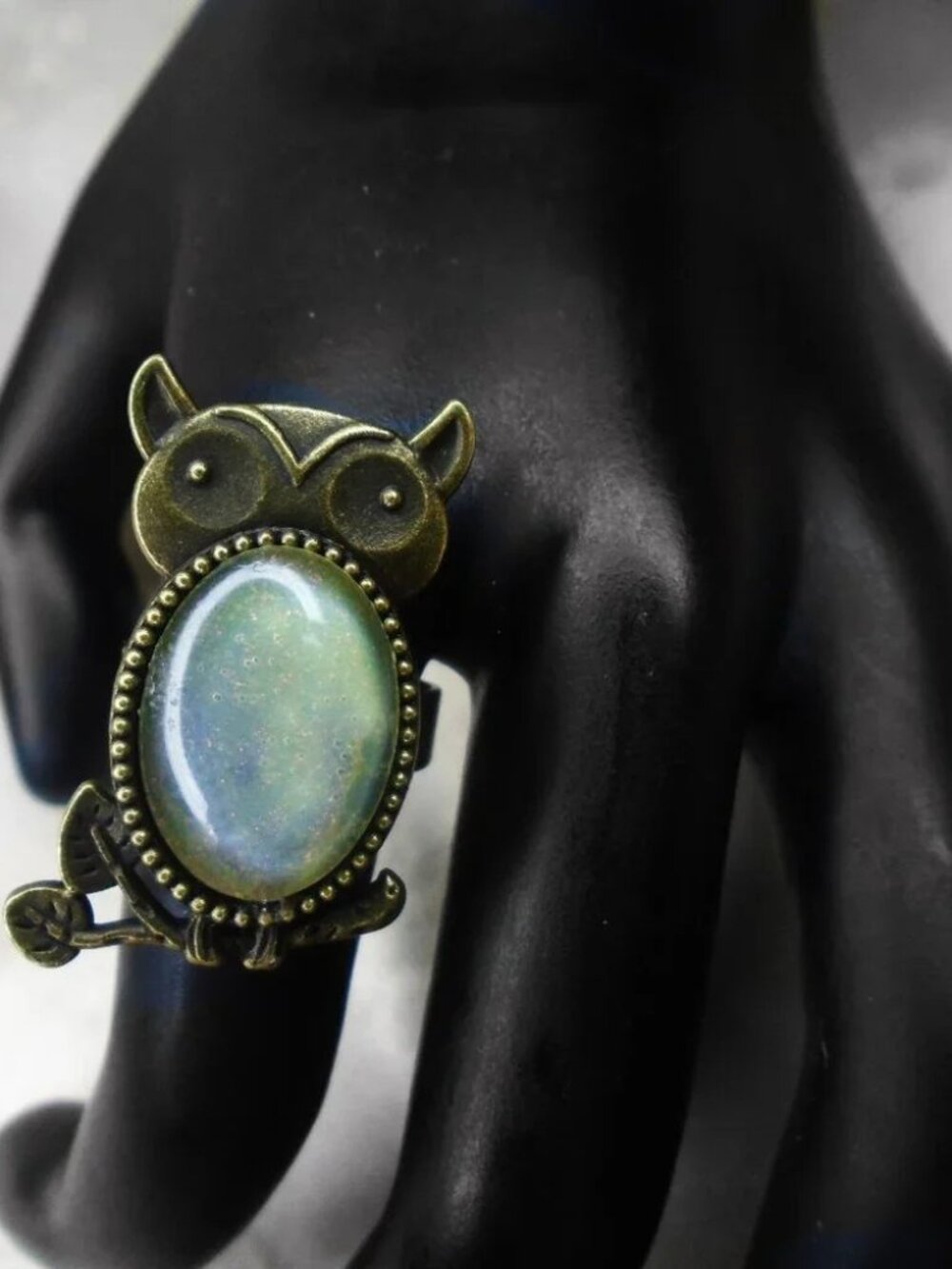 Owl Ring OOAK with Special One of a Kind Handmade Stone- Whimsigoth Goblincore - Picture 3 of 7